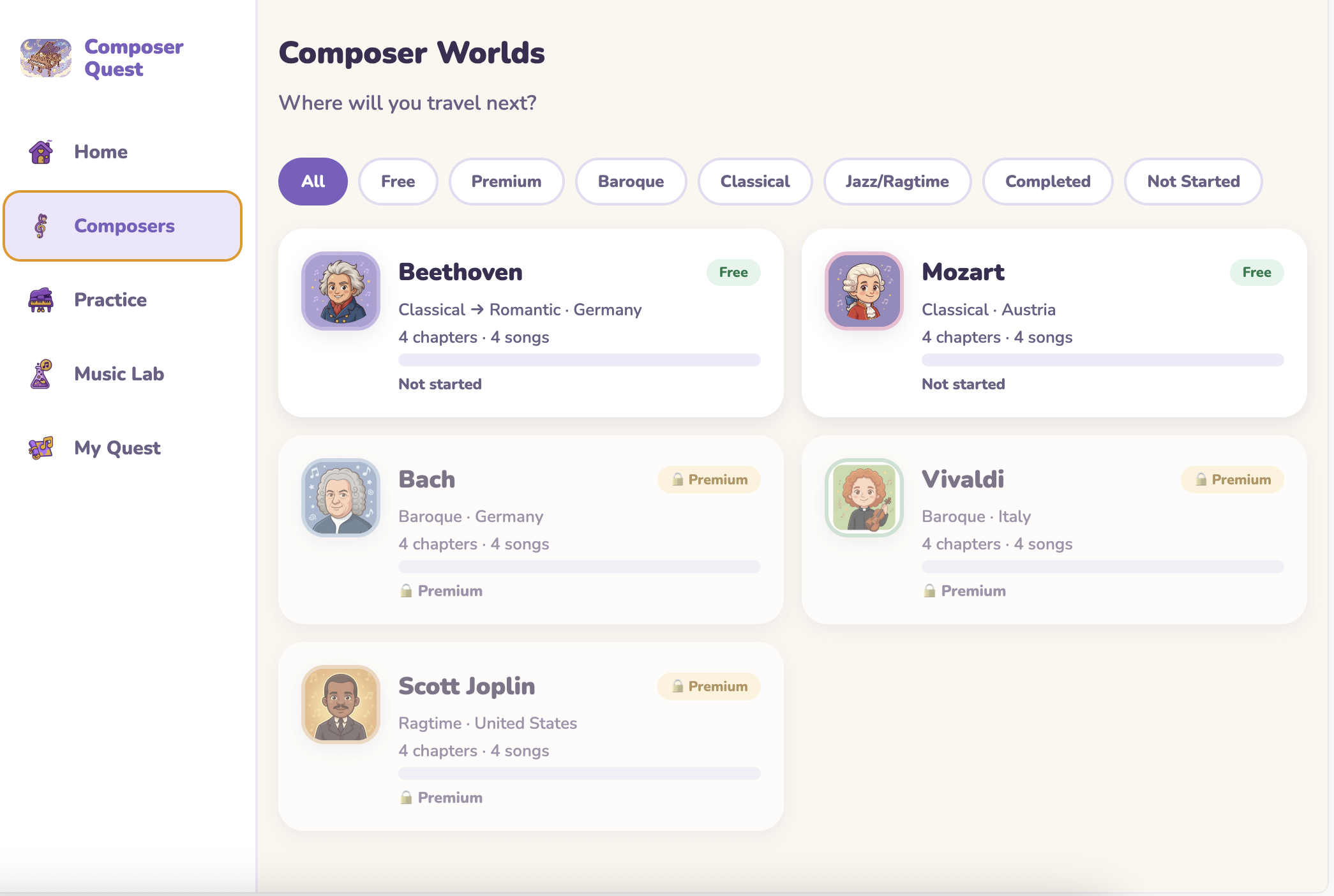 Composer Quest composer worlds library