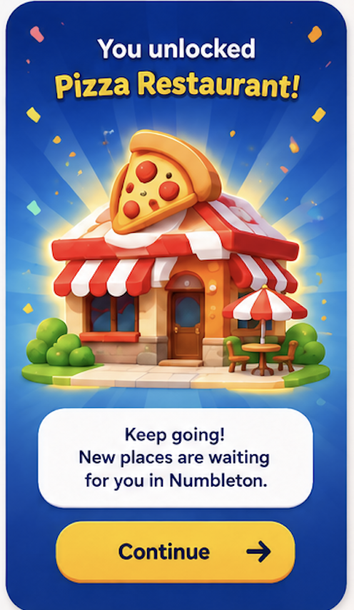 Numbleton pizza restaurant reward screen